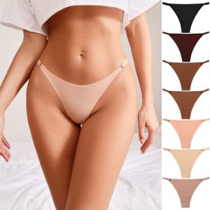 Women Fashion Sexy Solid Color Ice Silk Seamless Thin Low Waist Thong