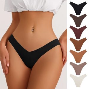 Women Fashion Sexy Solid Color Seamless Ice Silk Low Waist Cotton Breathable Thong